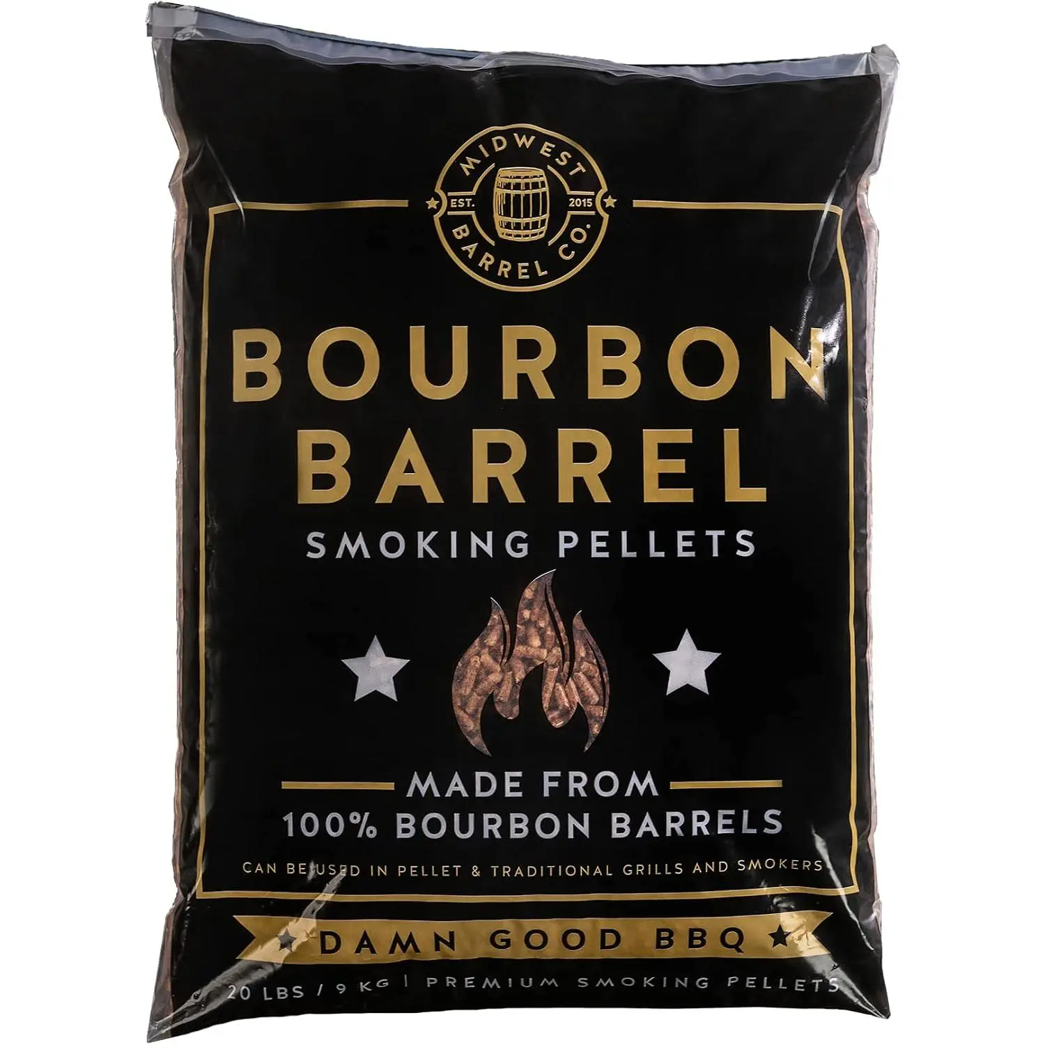 Midwest Barrel Company Bourbon Barrel BBQ Smoking Wood Pellets, 20 lb Bag | 100% American White Oak, No Blends, For Pellet Grill, BBQ & Smoking