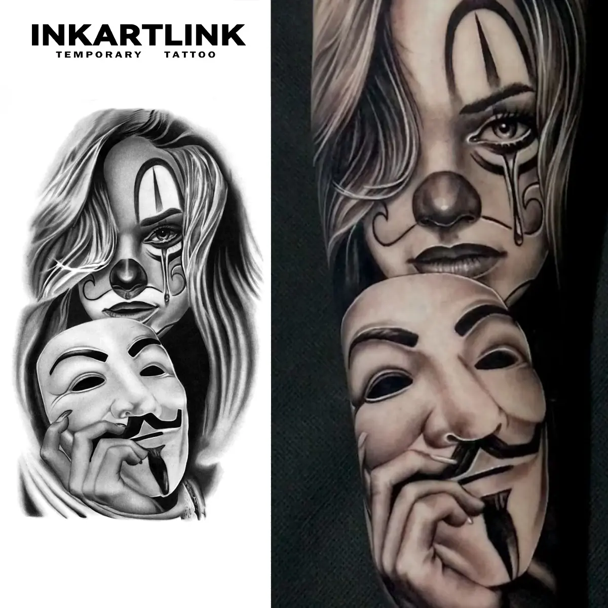 INKARTLINK 2 Sheets Semi-Permanent Tattoos, Long Lasting & Waterproof Tattoo Sticker, Realistic Joker Woman Body Art for All Skin Types