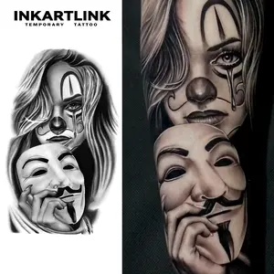 INKARTLINK Tattoo Tech, 2 Sheets Semi-Permanent Temporary Tattoos ,Joker Women Design 3,Adult Art Design,Lasts 1-2 Weeks, Waterproof, Realistic Look, No Adhesive, No Reflection,For Man And Woman,Ideal for Swimming, Party