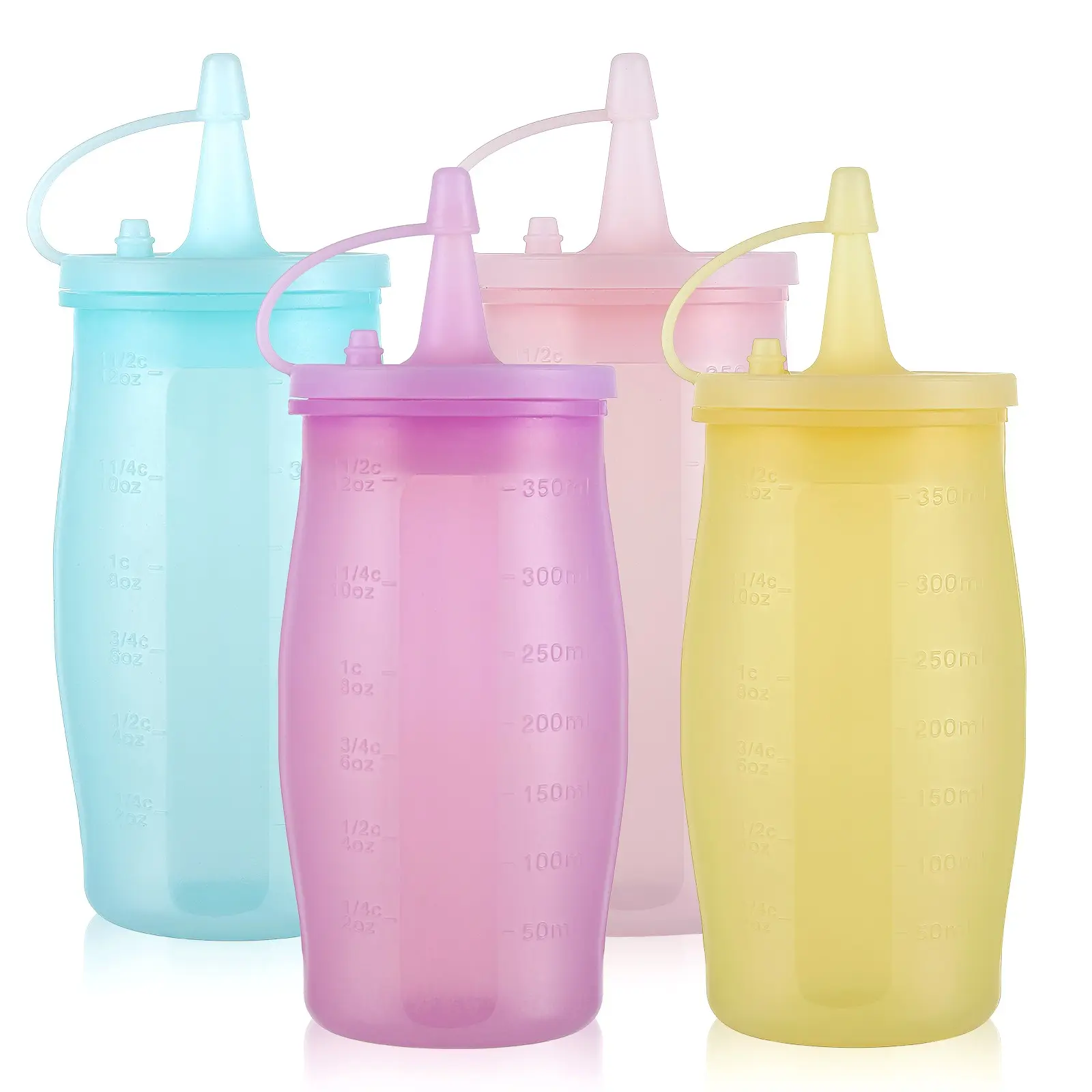 4-piece Seasoning squeeze bottles, silicone sauce squeeze bottles, leak-proof condiment containers, easy to squeeze, suitable for oils, honey, and salad dressings, kitchen squeeze condiment bottles.