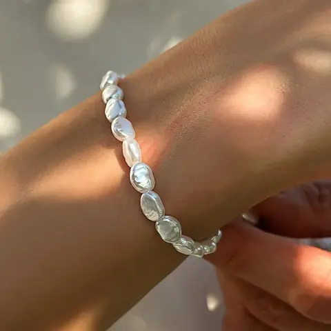 Baroque Ccb Pearl Bracelet, Trendy Fashion Accessory, Elegant Style, All Seasons Wear, Plastic Chain, No Choking Hazard, Pearl Beaded Bracelet, Bead Bracelets, Fashionable Bracelet Style