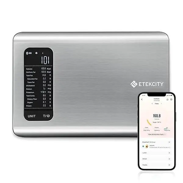 Food Kitchen Scale, Digital Grams and Ounces for Weight Loss With Smart Nutrition App, 19 Facts Tracking, Baking, Cooking, Portion Control, Macro, Keto, 11 Pounds-Large, Stainless Steel