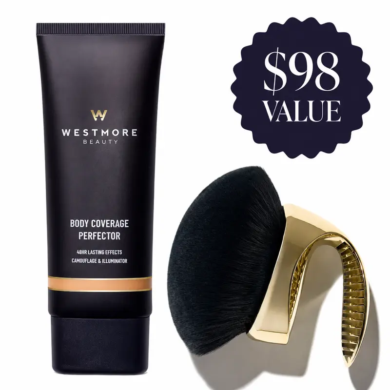 Westmore Beauty Body Coverage Perfector 3.5oz + X-Large Buffer Brush - Flawless Body Makeup, Concealer for Scars, Spots, Veins, Tattoos and More Blend Cosmetic