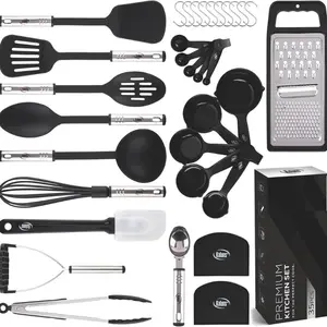 Kitchen Utensils Set 35 PCS Cooking Utensils Set, Nonstick and Heat Resistant Nylon Stainless Steel Silicone Spatula Set - Kitchen Gadgets Home Essentials Kitchen Accessories, Apartment Must Haves, stainless steel cooking utensils set