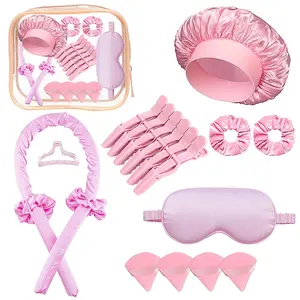 18-Piece Hair Styling Set with Clips, Heatless Curling Set, No Heat Curlers, Sleep-Friendly, Includes Large Hair Ties, Wristbands, Powder Puff, Safe for Hair
