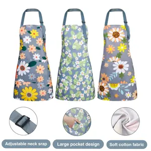 3PCS Apron for Women with Pockets, Adjustable Waterproof Floral Chef Aprons for Kitchen, Gardening, Cooking, BBQ, Grill, Baking Flower Home