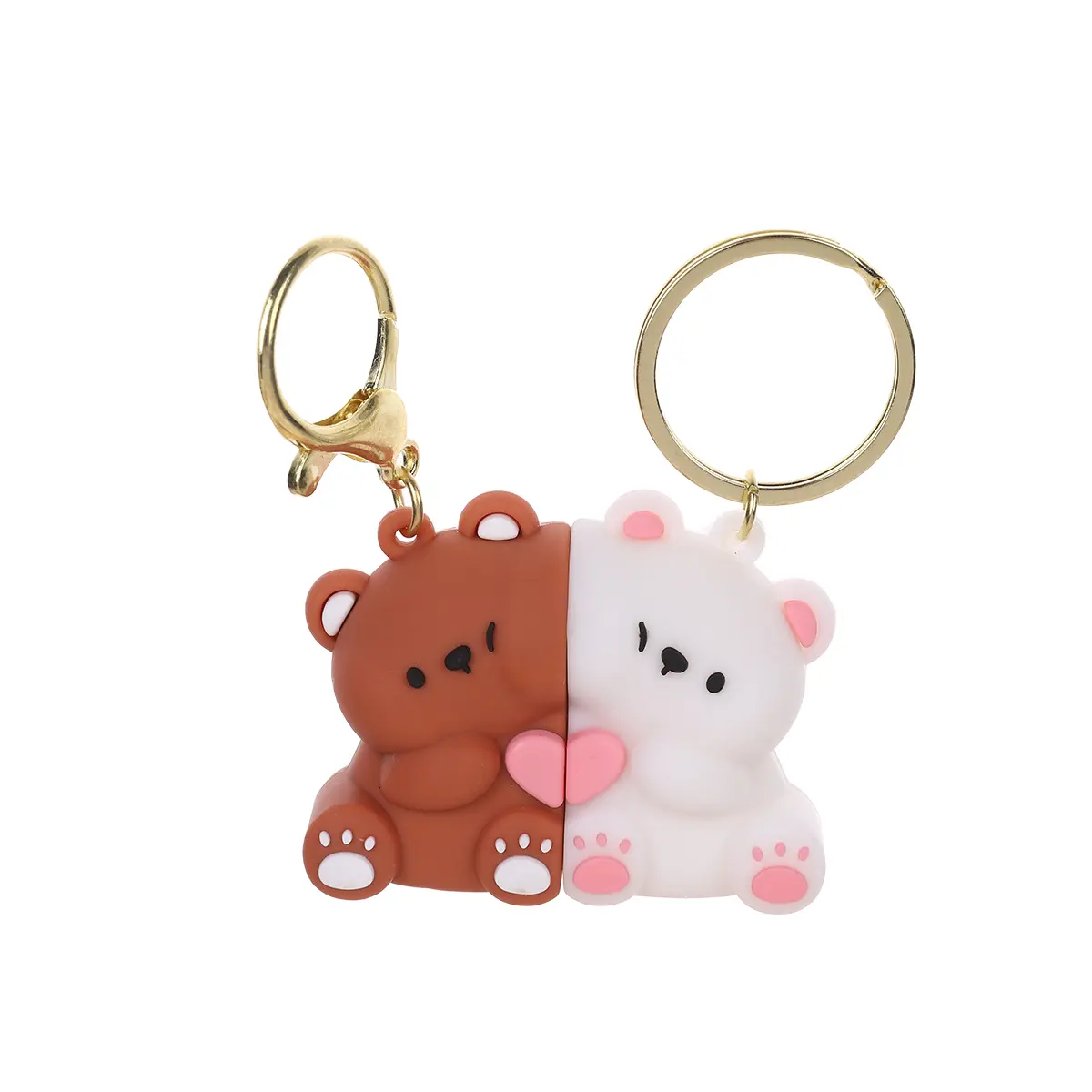 2-Pcs Unisex Cute Bear Magnetic Matching Keychains - Soft Silicone Animal Fashion Accessory, Portable Bag Charm Styling for Car, Handbag Decor, Valentine Gifting