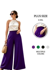 Wide Leg Pants Women High Waist Flowy Tailored Elegant Vacation Resort # Women’s clothing # Elastic waistband pants