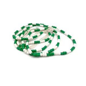 White/Green Waist Bead for Women | Waist Beads | Large Seed Beads | Afrocentric | Cloth & Cord