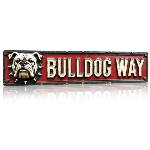 Vintage Rustic "Bulldog Way" 4x16in Aluminum Sign - Bold 3D Bulldog Head with Spiked Collar for Home Bar Man Cave & Garage Decor