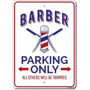 Barber Parking Sign, Barber Gift, Barber Sign, Barber Decor, Barber Shop Sign, Barber Pole Sign Art Wall Decor for Pub Bar Vintage Wall Stickers 8x12 inch