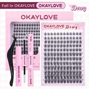 OKAYLOVE Wet Lash Look Cluster Lashes Kit | Wispy | Okaylovelashes Manga Lash Extension with Waterproof Long-lasting Lash Bond and Seal,Tweezers and Remover for DIY Eyelash at Home Easily