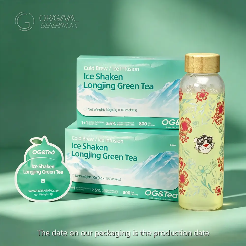Live Special BOGO 2 Cartons Cold-brewed Matcha Iced Longjing Tea (1 Carton 30g 3g×10packs)×2 With Color Changing Glass Water Bottle Summer West Lake Longjing Green Tea with Matcha