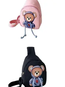 Children's Bear Crossbody Chest Bag with Adjustable Strap Easy Access Zip Closure Compact Travel Friendly Cute Yarn Backpack for Kids