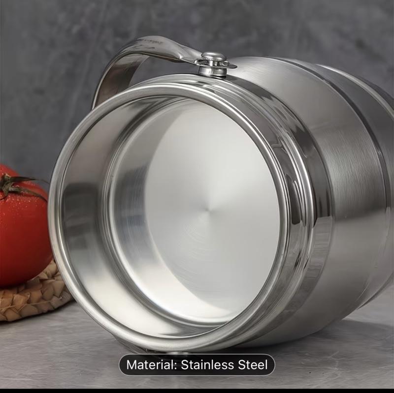 1 Stainless Steel Insulated Lunch Box - Sturdy Handle Design, Leak-Proof & Stackable - Keeps Food Hot/Cold for Hours, Ideal for Office, School, Camping, Travel - Round Easy-Clean Structure - Perfect for Meal Prep & On-the-Go Dining, Modern Lunch