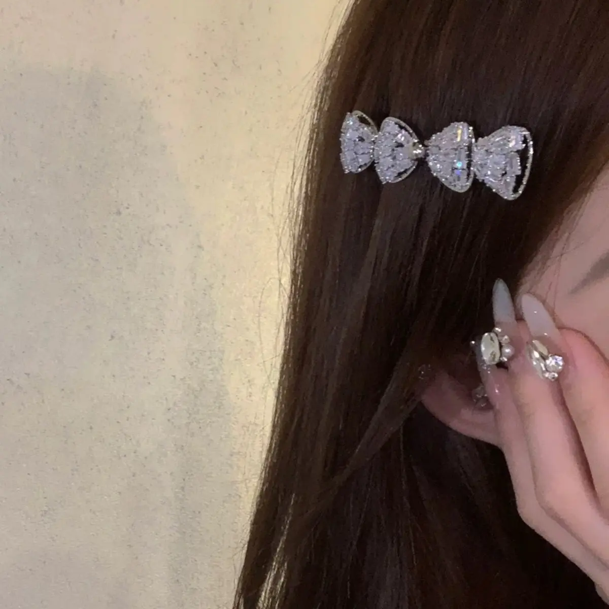 Rhinestone bow hair clip for bangs and side hair