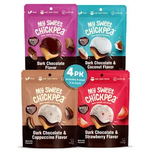 My Sweet Chickpea Dark Chocolate Covered Roasted Chickpeas - Plant Based Protein & Fiber - Gluten Free Snacks - Vegan Friendly - Crunchy Snack - Chocolate Snack - Resealable Bags - Wholesome Chocolate Chickpea Snacks Variety Pack (4 Flavors - 20 oz Bags).
