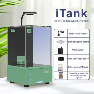 Chefoo iTank All-in-One Nano Fish Tank – Self-Circulating Aquarium with Bottom Filtration System, Overflow Water Drainage, Anti-Jump Lid & LED Light, Compact Desktop Betta Fish Tank,Green