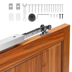 Sliding Pocket Door Hardware Track Kit With 56.73 Inch Rail, Soft Close Mechanism For Smooth Quiet Sliding, Easy Installation, Compatible With 1 Inch To 1-3/4 Inch Door Thickness, 30 Inch Wide Single Door