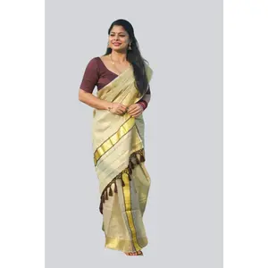 Chic Saree Onam Collection: Color Tissue Set Mundu with Tassel Detailing