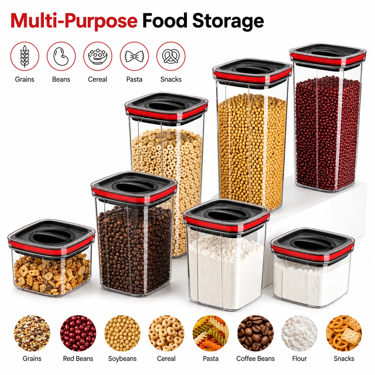 Extra-Large Capacity Airtight Food Storage Containers Ideal for Bulk Food Storage Bpa-Free Plastic Containers Pantry Storage Jars Perfect for Grains, Nuts, And Rice Kitchen Organization And Storage Kitchen Additions
