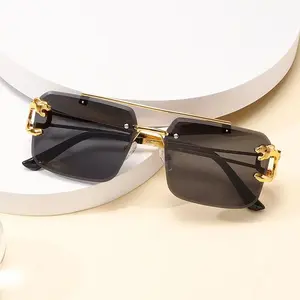 Vintage Luxury Golden Fahsion Glasses Cool Tiger Stand Women's Frameless Black For Men And Women Outdoor Travel Anti Glare Glasses010