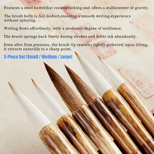 Calligraphy Brush Set, Soft & Balanced & Firm Tips, Bamboo Handle, Chinese Writing & Ink Painting, 3PC Set Small Medium Large, Beginner to Professional
