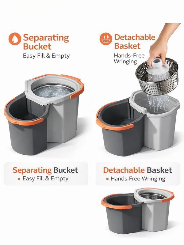 360° Rotating Spin Mop & Bucket Set with Double Bucket System & 3 Microfiber Heads for Easy Home Cleaning