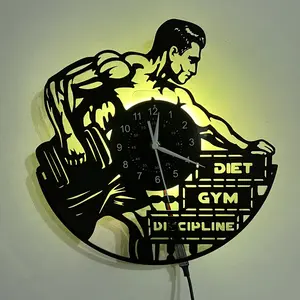 Gym Clock for Men and Women, Muscle Crossfit Workout, Vinyl Wall Clock, Fitness Model Design, Perfect Gift for Gym Enthusiasts