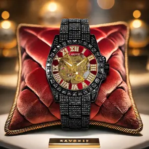 CAROTIF Luxurious diamond-studded automatic mechanical wristwatch, with a hollowed-out mechanical round dial, a shining timepiece for trendsetters