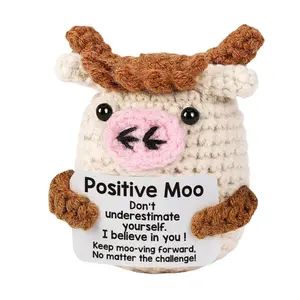 Positive Crochet Cow, Cute Crochet Animal, Handmade Knitted Positive Cow for Women Men Coworker Friends, Emotional Support Positive Crochet Animals Plush Toys, Stuffed Animals Toys for Boys Toys for Girls Fun Kids Toys, Toddler Toys