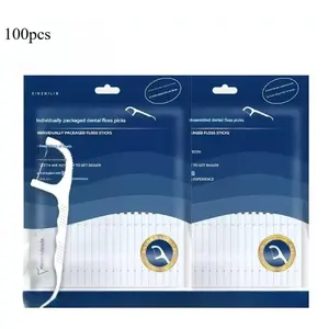 100-Pack High Tensile Dental Floss Picks, Individually Wrapped Portable Floss Sticks, Disposable Oral Care Toothpicks for Daily Home Use