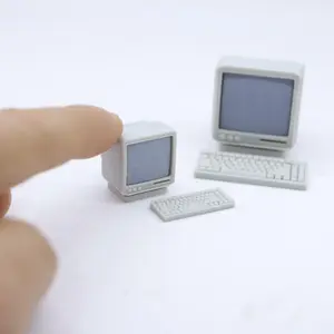 2pcs Mini Retro Desktop Computer Models, Pla Material, No Electricity, Decorative Micro Scale Figurines, Dollhouse Accessories, DIY Office Desk Decoration