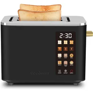 2 Slice Smart Stainless Toaster Touch Control Screen 6 Shade Settings 6 Bread Selection Countdown Removable Crumb Tray 900W Matte Black