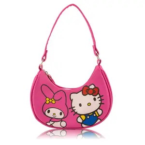 Fast Forward Hello Kitty Hobo Handbag Purse | Crossbody Shoulder Bag with Adjustable Strap | Small PU Leather Toddler Preschool Handbag Everyday Tote Travel Mini Purse