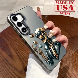 Phone Case for Samsung Galaxy S24 Plus S25 Ultra S23 Ultra S22++ Cool Skull Dice Patterned Matte Military-Grade Drop Protection Silicone Cover Cellphone Protective