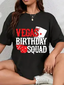 100% Cotton Unisex Las Vegas Birthday - Party in Vegas - Vegas Birthday Squad Round Neck Short Sleeve T-Shirt Women's Men Graphic Tee