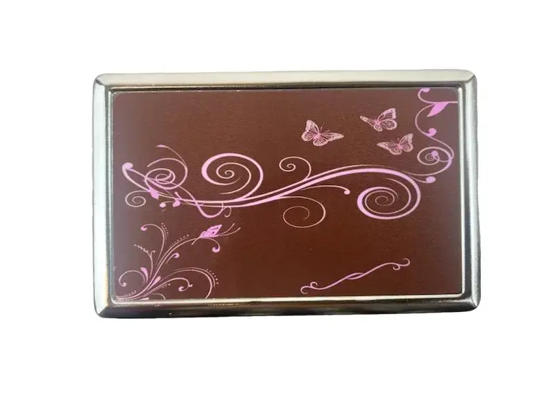 Girly y2k Brown and Pink Butterfly Swirl Metal Case Wallet