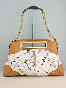 Pre-owned White Monogram Multicolore canvas with natural cowhide trim Shoulder Bags Louis Vuitton White Monogram Multicolore Judy MM Bag【TH4069】