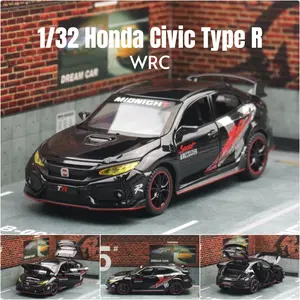 1/32 Honda Civic Type R Toy Car For Children Diecast Miniature Model Pull Back Doors Openable Sound Light Collection Gift Boys
