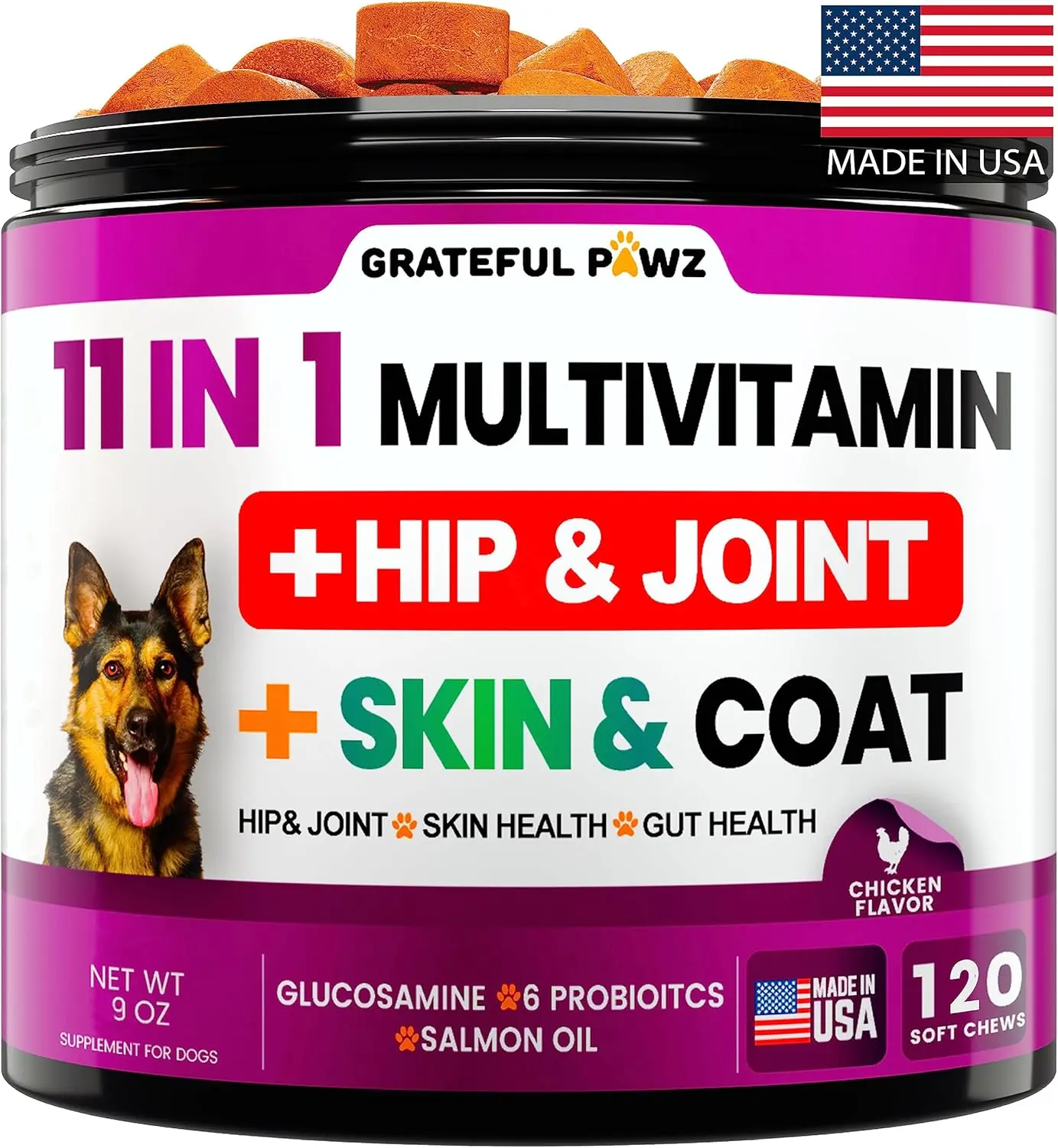 Dog Multivitamin Chewable with Glucosamine Dog Vitamins and Supplements Senior and Puppy Multivitamin for Dogs Pet Chondroitin Hip and Joint Support Health Immune Booster Skin Heart Probiotics Pet Wellness Support Formula