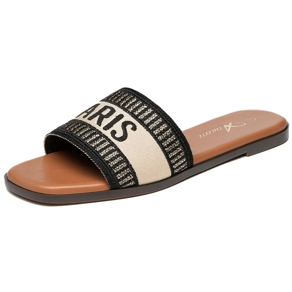 Athlefit Women's Flat Slide Sandals, Comfortable Braided Slip-On Footwear for Fashionable Casual Wear, Flat Slides Sandals, Sandals For Women