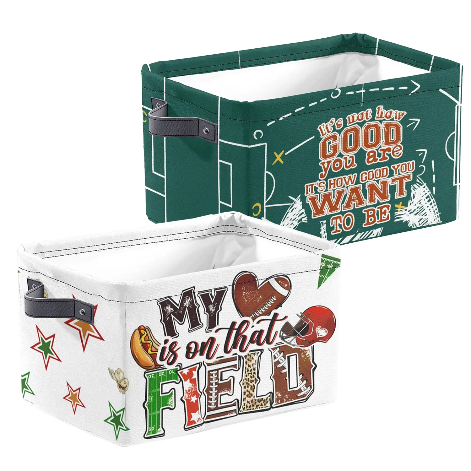 My Heart is on that Field Football Soccer Sports Storage Basket Foldable Large Rectangular Ball Gift Basket Clothes Toy Bookshelf Basket Multifunctional Storage Box for Bedroom