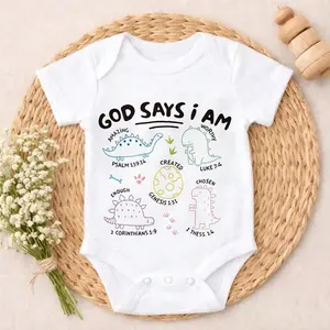 Newborn Baby Boy Girl Bodysuit Romper Outfit God Says I Am Dinosaur Bible Verses Snap Closure Playtime Clothes Gentle on Skin Vivid prints Perfect Gift for Baby Shower, New Mom, Grandparents, Ideal for First Photos & Special Days