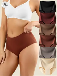 6 Pack Women's High Waisted Seamless Underwear, Full Coverage No Show Briefs, Comfortable Panties for Ladies S-Xxl