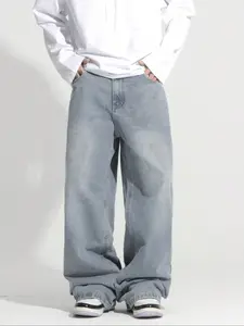 Straight Leg Denim Jeans Cotton Slant Pockets Washed Jean, Casual Fitted Wide Leg Jeans, Couple Matching Straight Loose Fit, Light Jeans