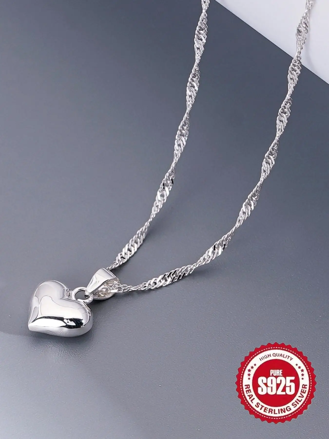 S925 Sterling Silver Heart Shaped Pendant Necklace for Women, Adjustable Necklace for Gift with Box, Elegant Jewelry for Daily Decor