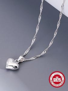 s925 sterling silver heart shaped pendant daily wear necklace for women, gifts for wife, adjustable charms necklace for gift with box, elegant love heart necklace jewelry for daily decor, cuban link chain, vintage jewelry