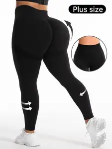 Plus Size Solid High Waist Sports Tummy Control Leggings, Tight-fitting Comfy Breathable Seamless Skinny Pants for Yoga Gym Workout, Women's Sport & Outdoor Clothing for All SeasonsGift