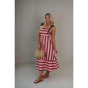 March Striped Dress- Pink/Brown